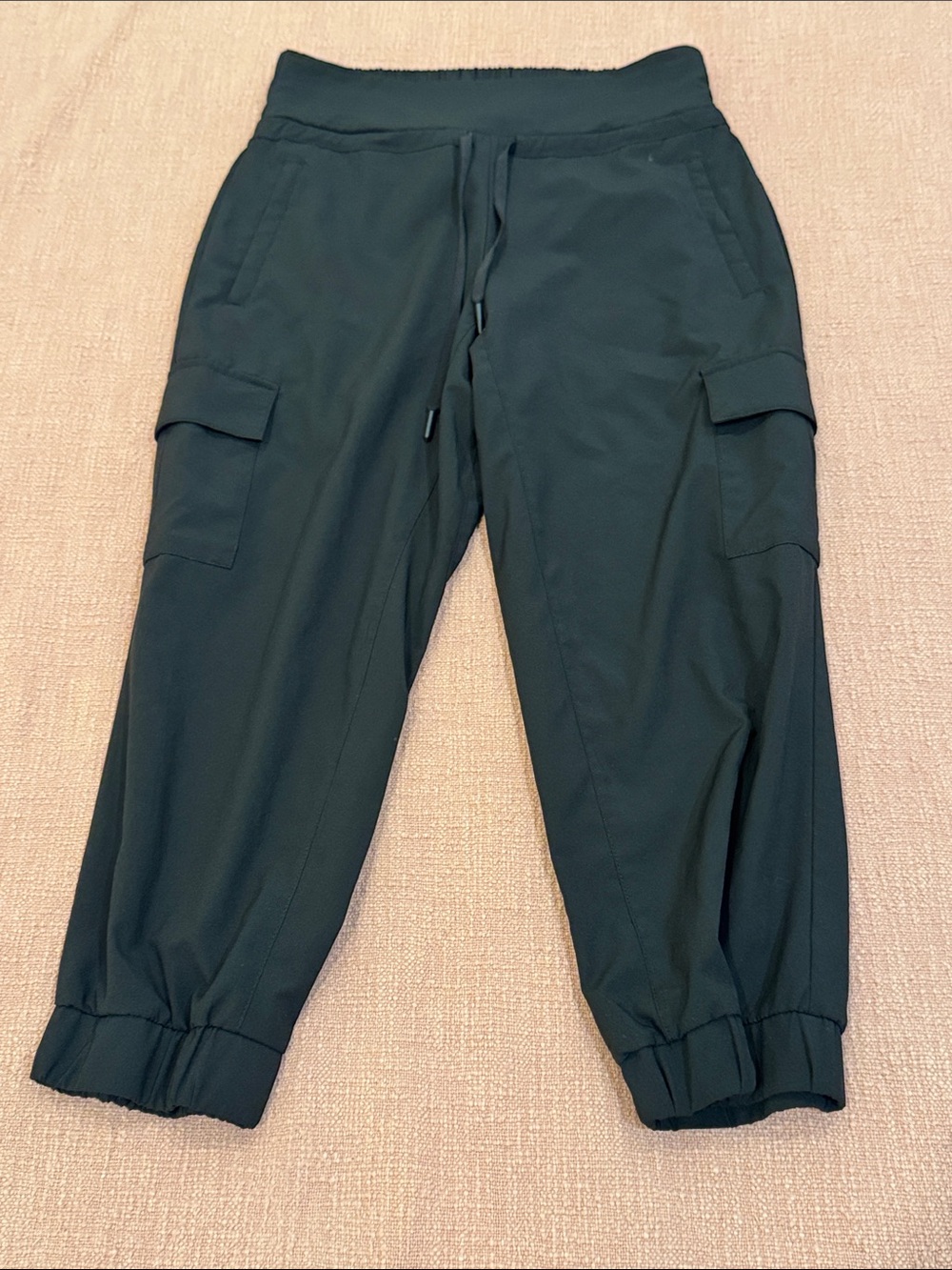 Capri length black tech fabric pants for casual or sports use